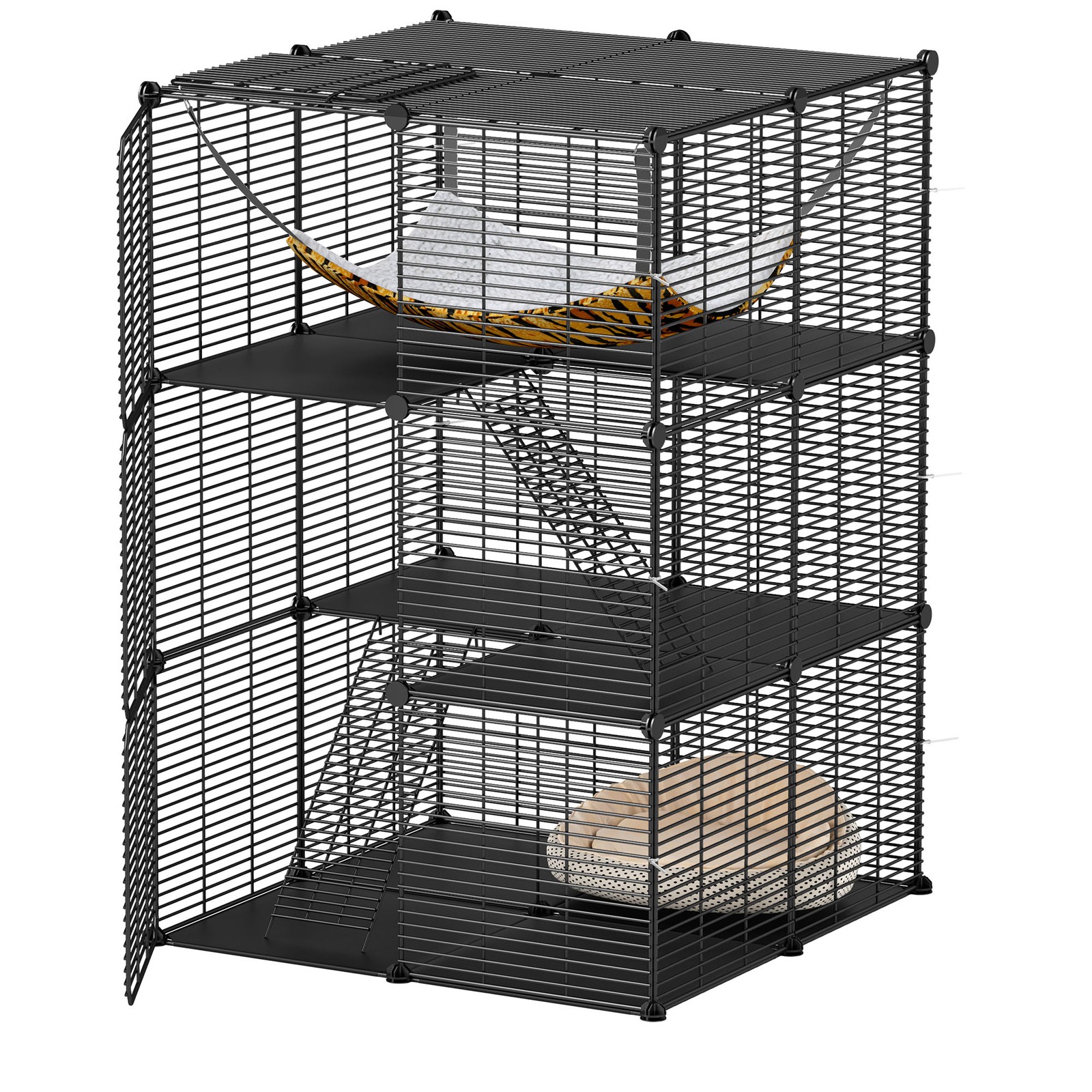 Cat Cage Indoor Cat Enclosures DIY Playpen Ferret Rabbit Metal Kennel w/ Hammock