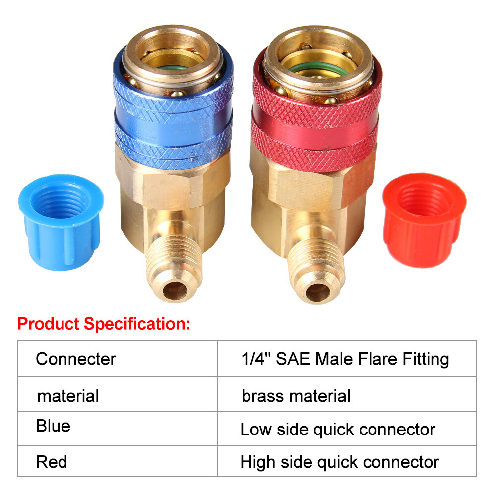 2pcs A/C Manifold Gauge Conversion Kit High/Low Angle Quick Adapte