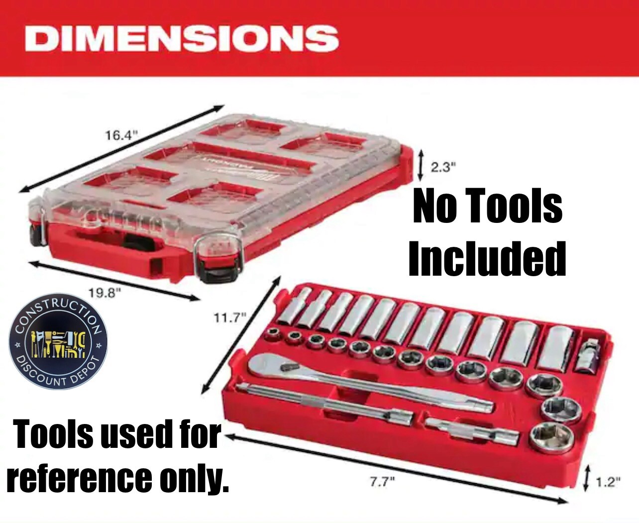 Milwaukee PACKOUT Low-Profile Compact Organizer With SAE Ratchet And Socket Tray