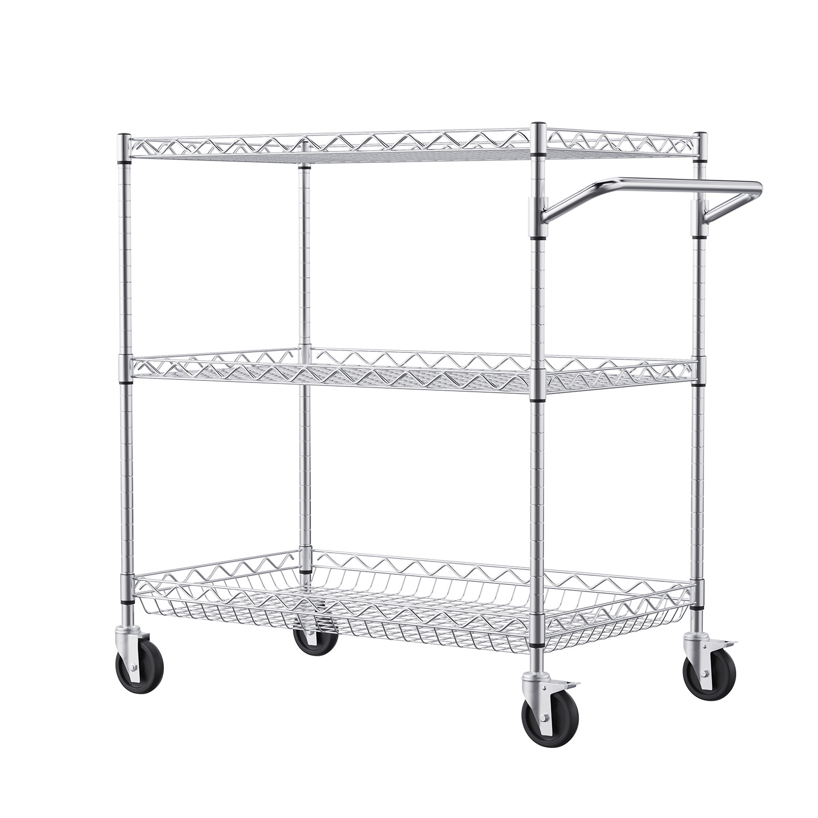 VEVOR 3-Tier Utility Cart Rolling Cart on Wheels 30"x18"x32.4" 661 LBS 6 Hooks