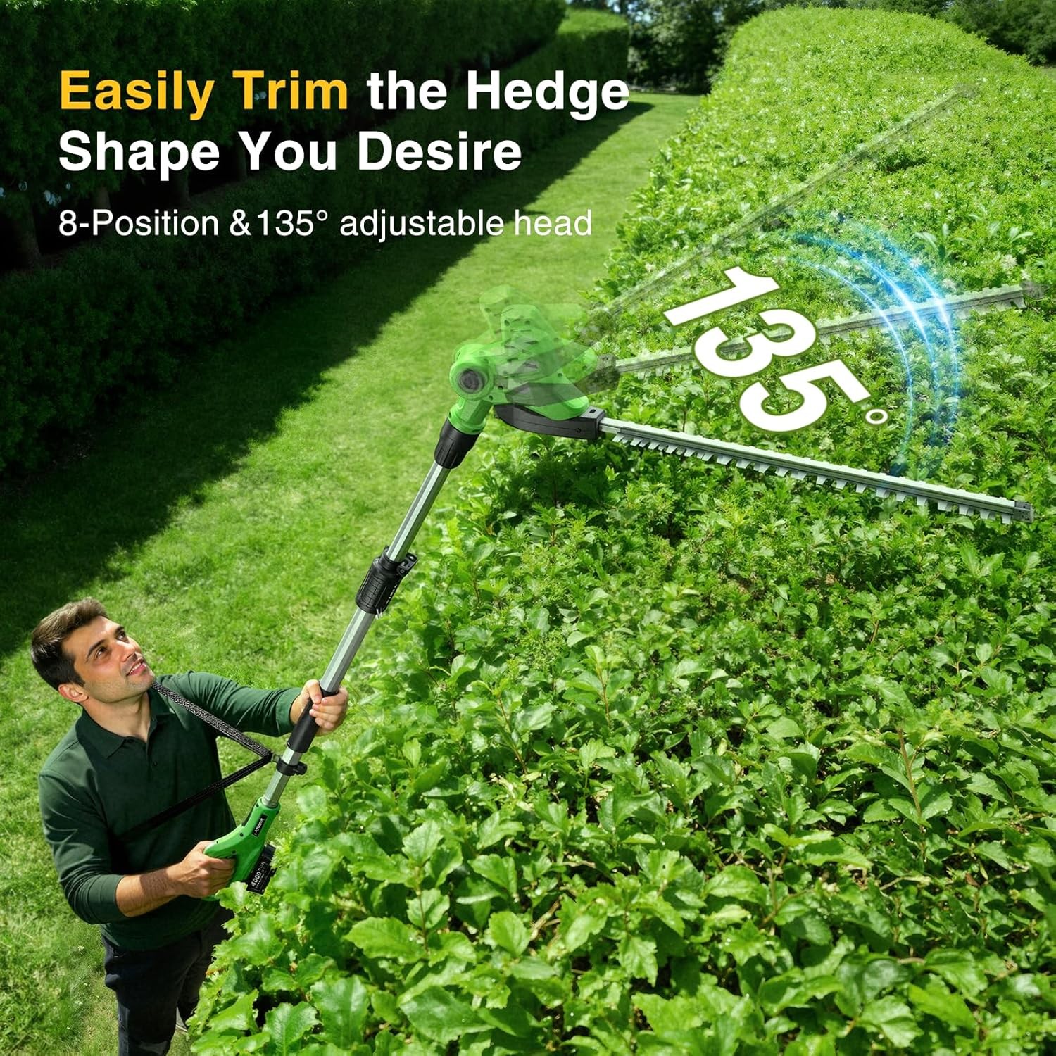 Taskstar Cordless Pole Hedge Trimmer 20" 8FT Pole 2x4000mah Dual-Action Blade
