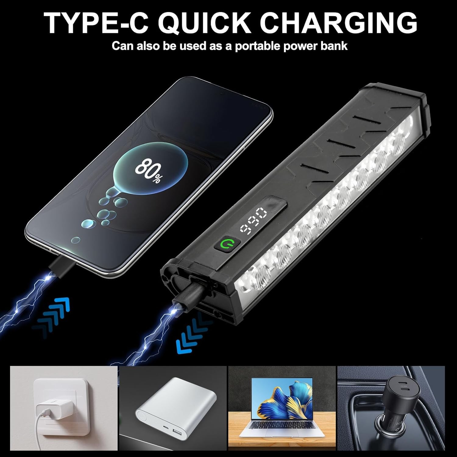 Powerful 4800LM LED Bike Light Bar 10000mAh Rechargeable Bicycle Front Headlight