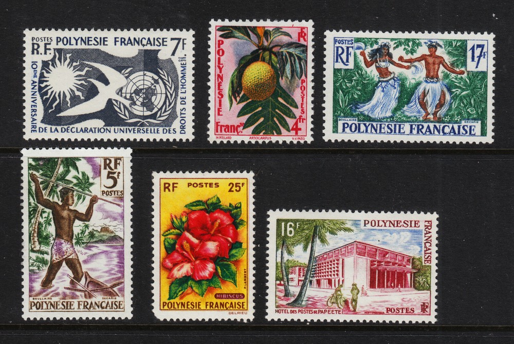 FR. POLYNESIA #191-195, #197 Mint Hinged SCV $56.25