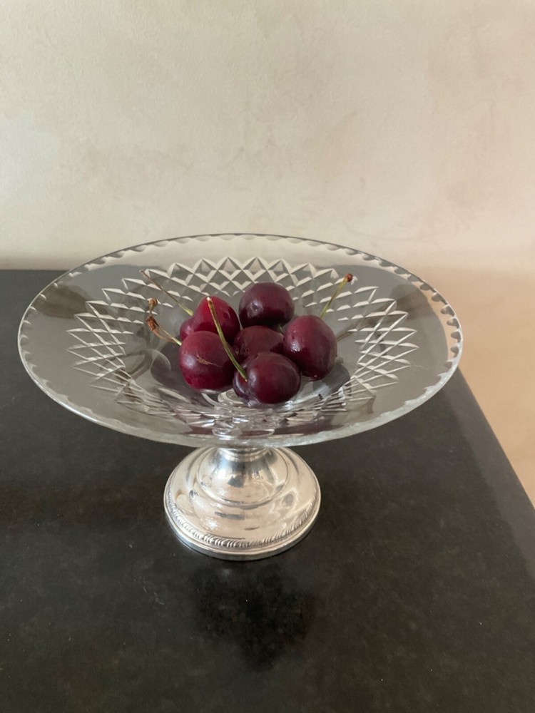 Crystal Candy or Compote Dish With Weighted Sterling Silver Base