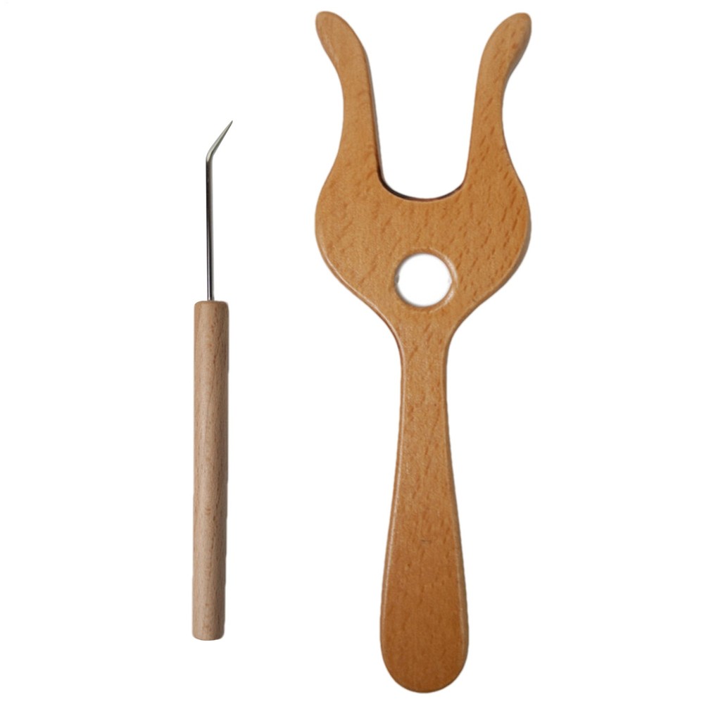 Braided Knitting Fork Wooden Crochet Knitting Tool Fork Hook Precise