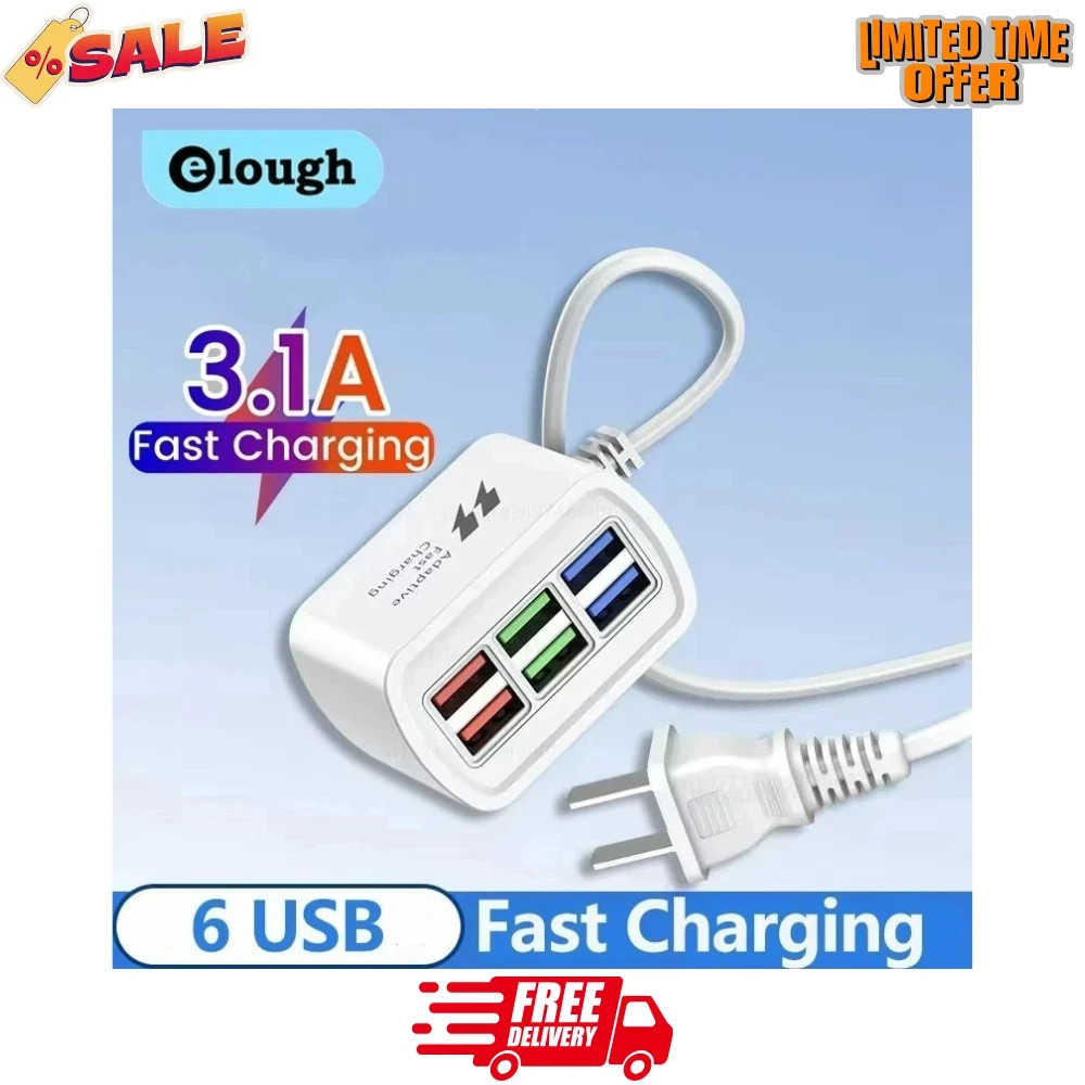 6 Port USB Hub Fast Wall Charger Station Multi-Function Desktop AC Power Adapter