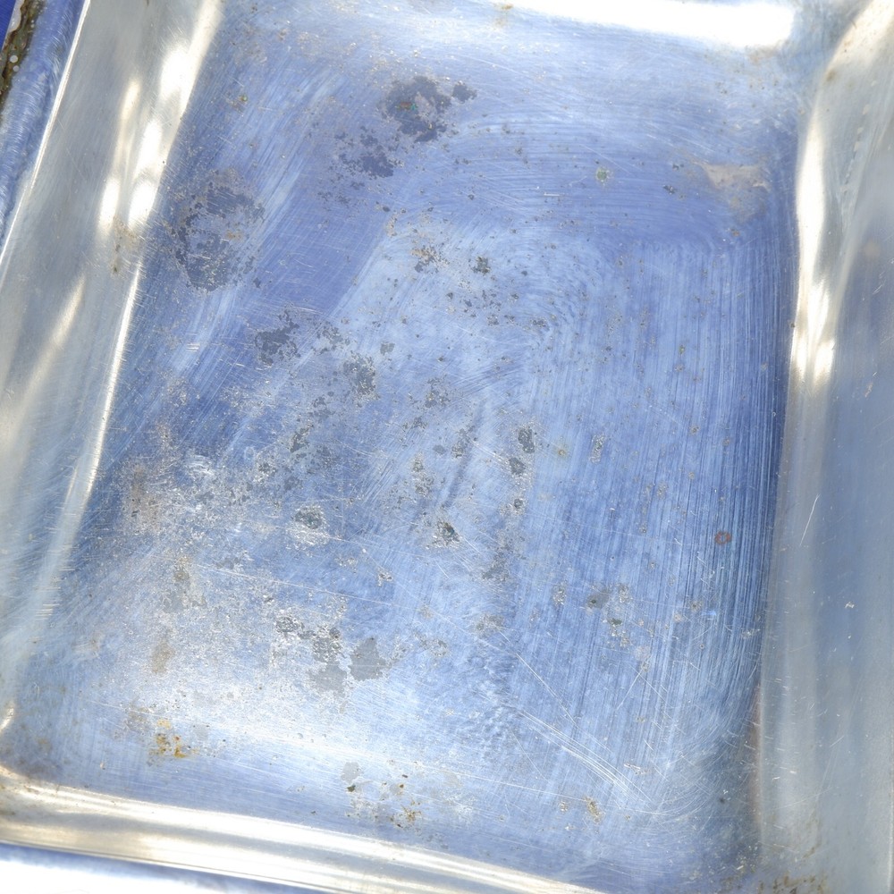 Vintage JLS Silver Co Silver Plate Silent Butler Crumb Catcher w/Lid Wood Handle