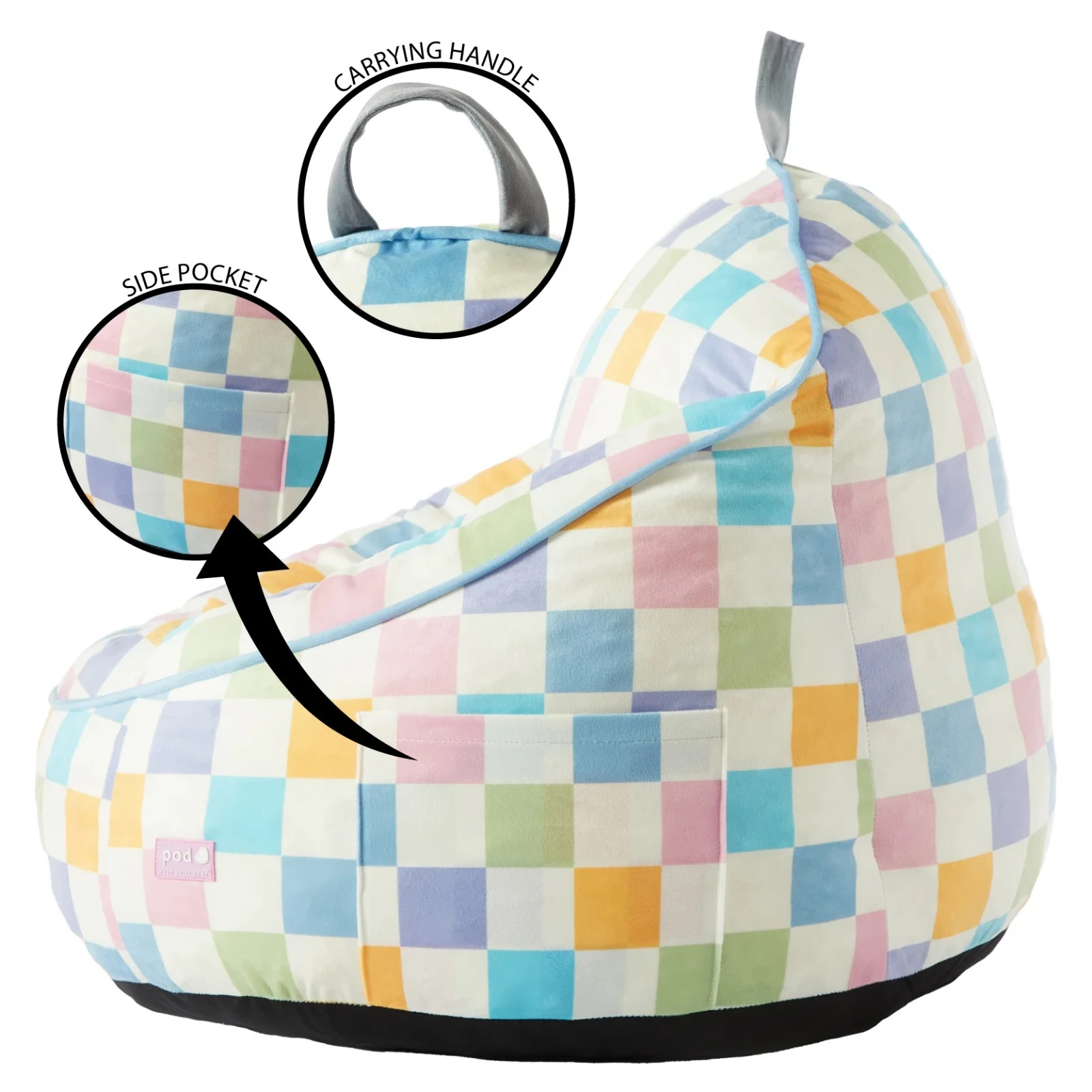 Compressed Foam Bean Bag Chair for Kids, Rainbow Checkerboard, New