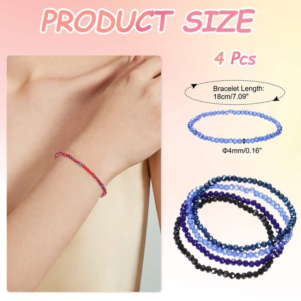 Bohemian Stackable Bead Bracelets 4mm Crystal Beads Bracelet, Dark Blue
