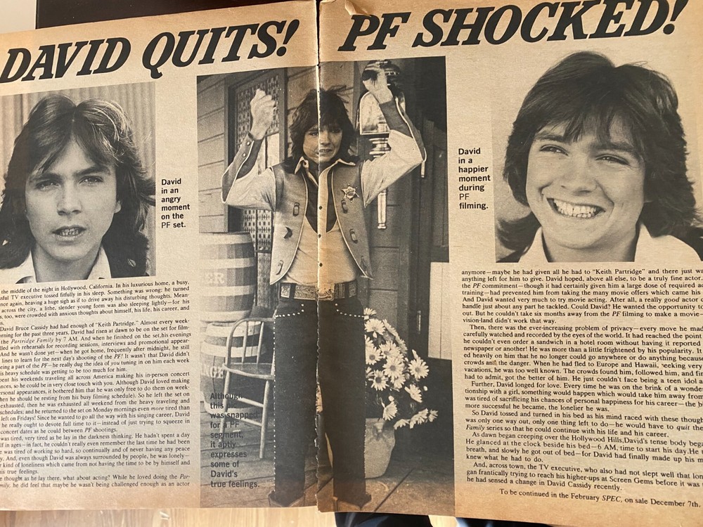 David Cassidy, Two Page Vintage Clipping, aa