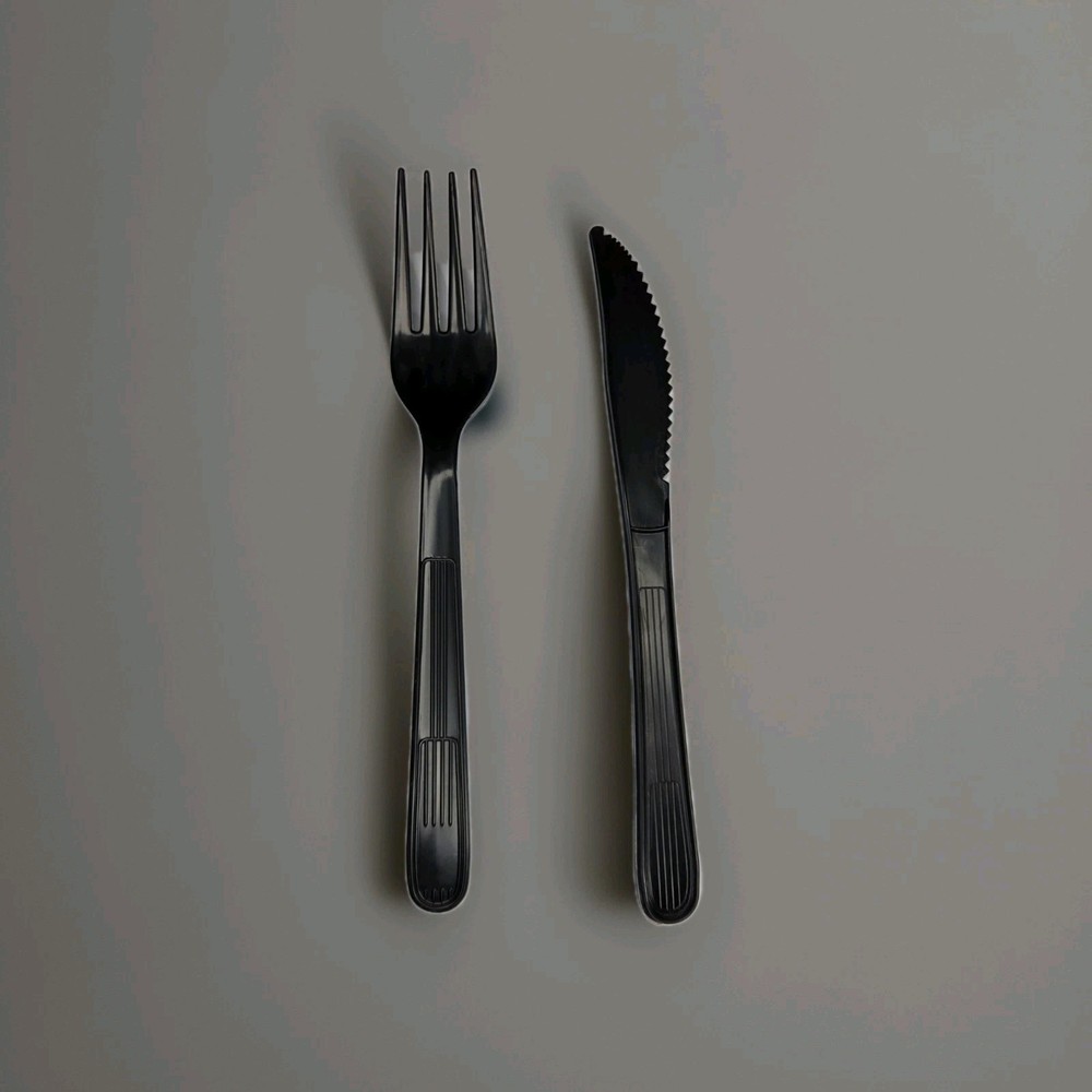 Individually Wrapped Black Heavy Weight Plastic Fork + Knife Set