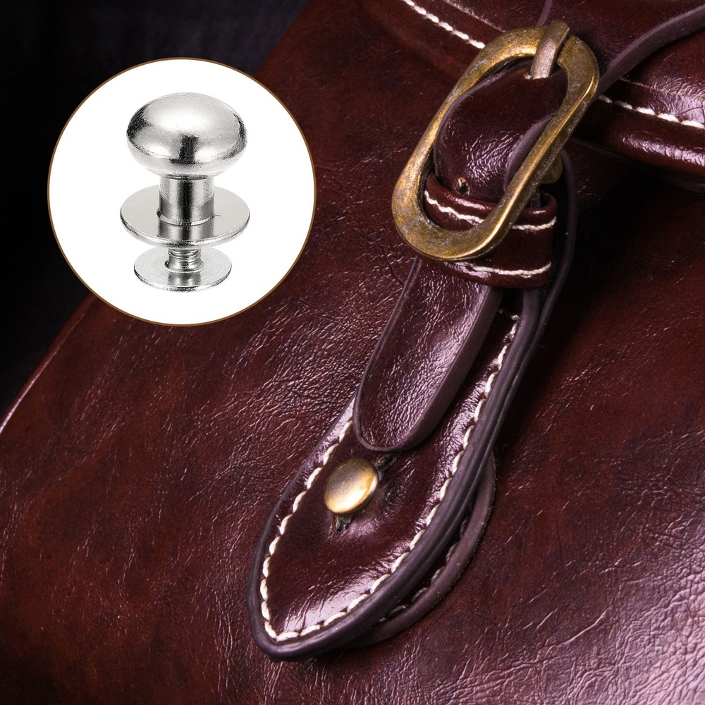 10mm Ball Head Stud Rivets Screw Back, 15Pack Round Head Button, Silver Tone