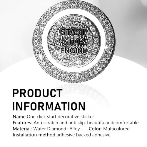 2 PCS Bling Push Start Button Cover Stickers, Crystal Engine Start Stop