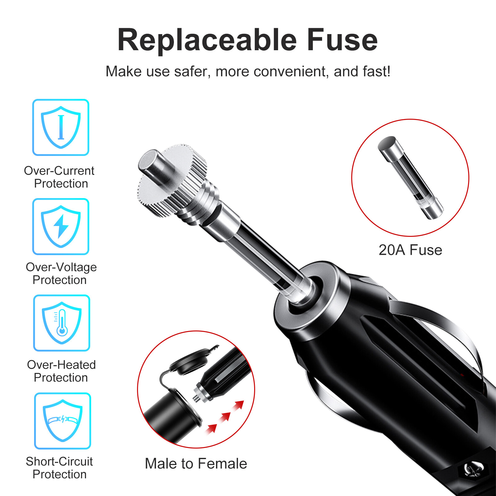 13 ft Car Cigarette Lighter Socket Extension Cord Cable Heavey Duty Adapter 12V