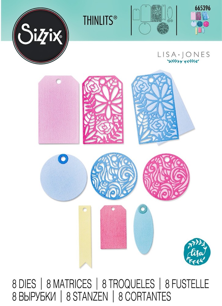 New Retired Sizzix Thinlits Intricate Tags 8pc #665396 Retail $22.99 Lisa Jones