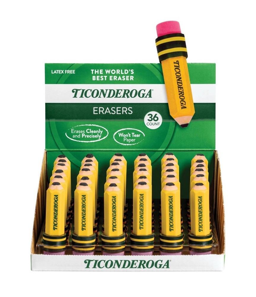 Erasers, Pencil Shaped, Yellow, 36-Pack (38936)