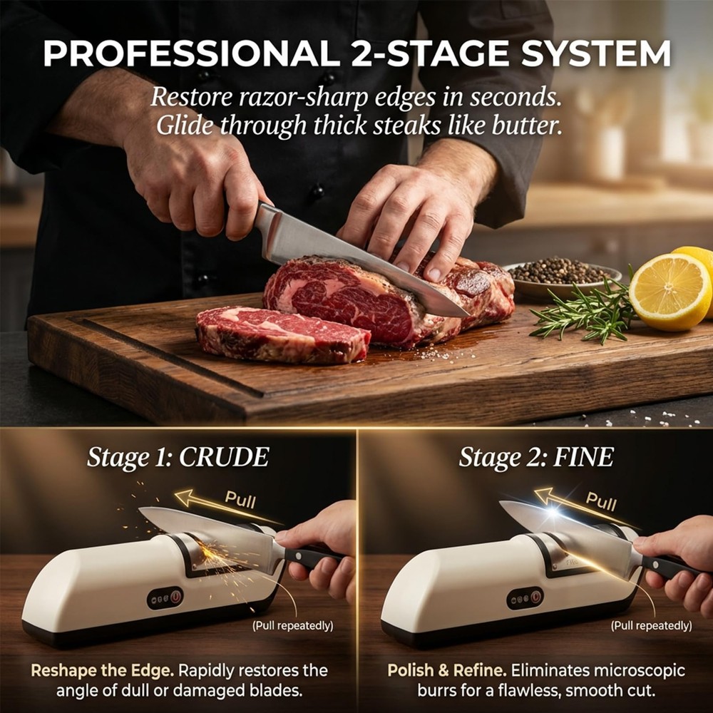 Professional Electric Knife Sharpener, 2-Stage Precision Sharpening System (F...