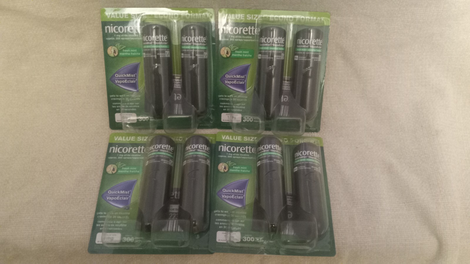 4 X Nicorette Quickmist Mouthspray Fresh Mint 1mg 150 spray ( 2ct x PACK 4 )
