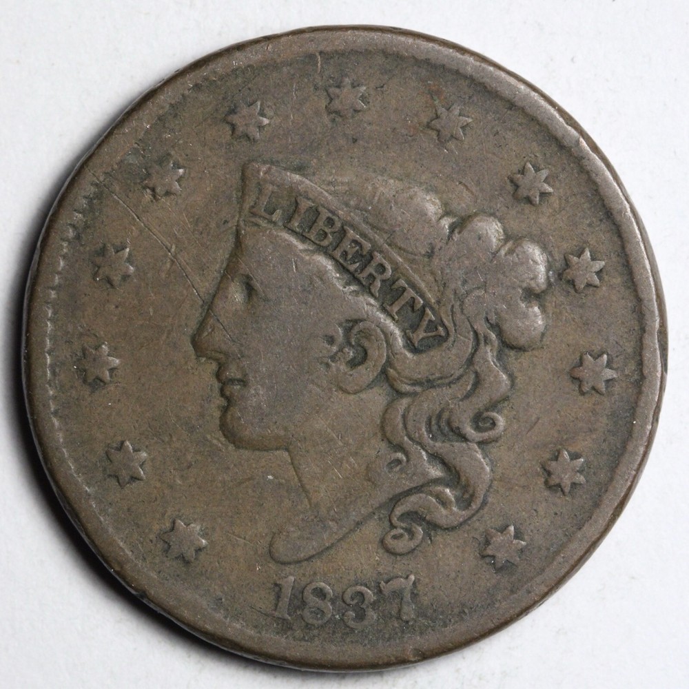 1837 Coronet Head Large Cent CHOICE FINE+ E136 XZCK