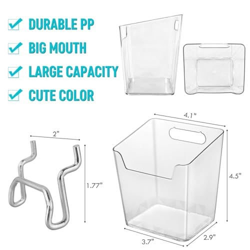 Large Pegboard Cups Peg Board Storage Bin 6 Pack with Hooks, Square Box Clear