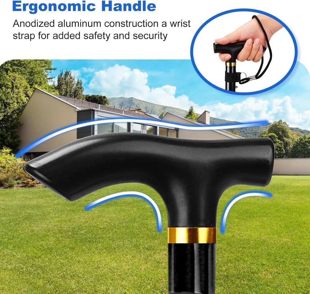 Versatile Folding Walking Stick with 5 Adjustable Heights & Safety Wrist Strap