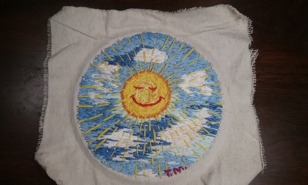 Clouds and Happy Face Sun Panel Hand Embroidery