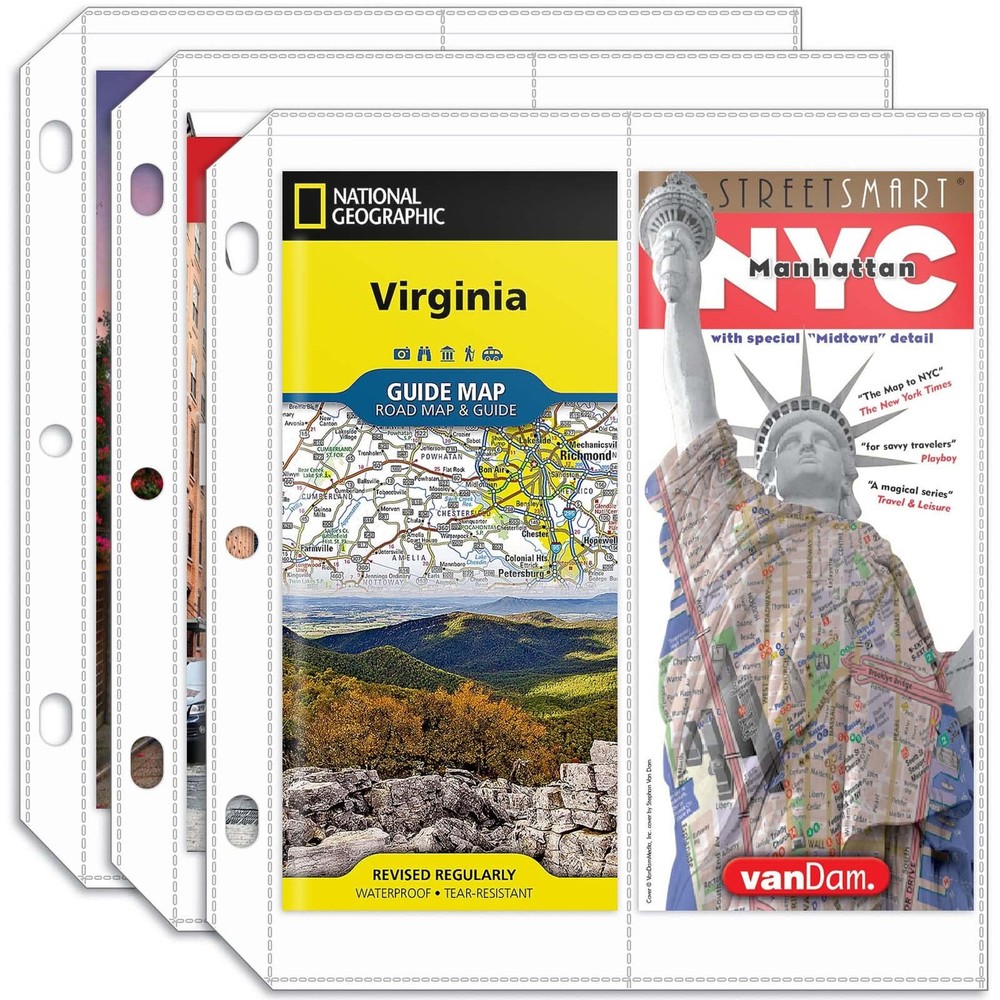 Folded Map Sleeves, Map Protector, Envelopes Page for 3-Ring Binders, Brochur...
