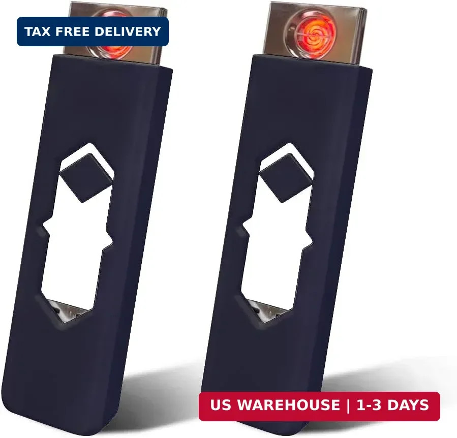 2Pcs Electronic Lighter Rechargeable USB Lighter Windproof Flameless Ignition (B