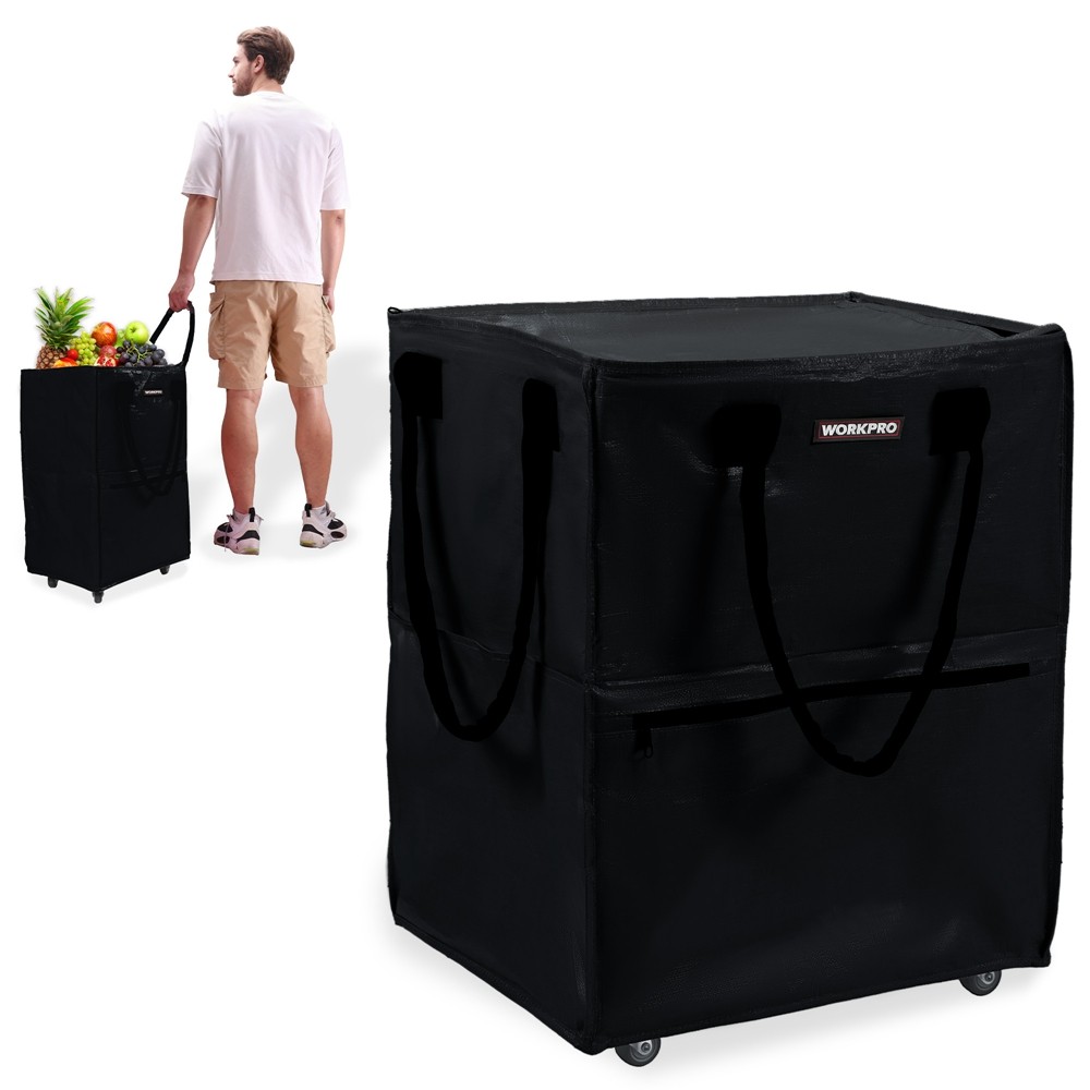WORKPRO 36-Gallon Large Rolling Grocery Bag Tote 5 Wheels Dual Carry Storage Bag