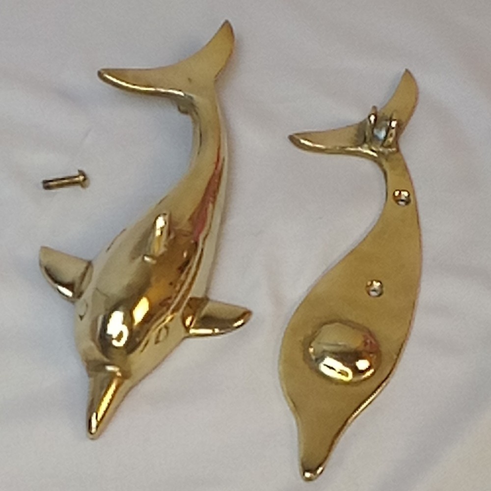 Solid Brass Dolphin Door Knocker with Strike Plate Ocean Beach Theme 7" Penco