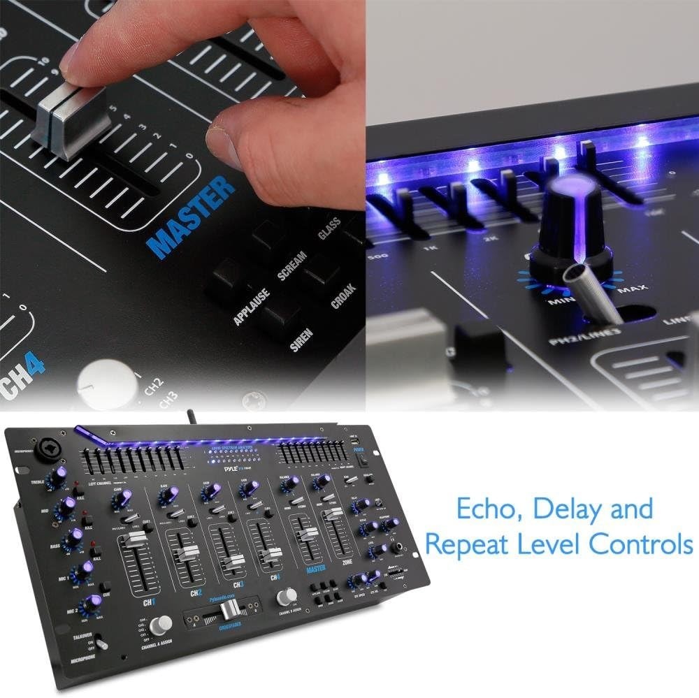 Pyle 6 Channel Mixer DJ Controller - Bluetooth, LED Illumination, Slider Control
