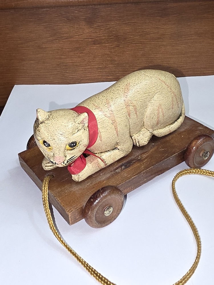 Folk Art Cat Pull Cart Toy
