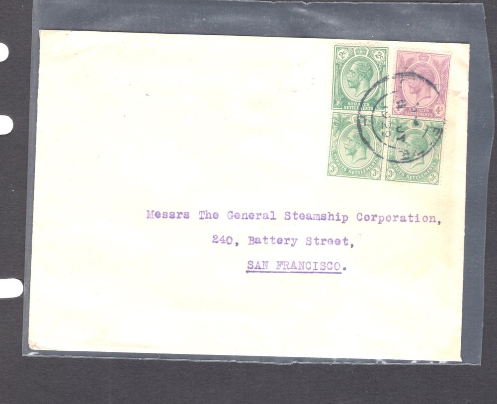 Straits   Settlements  cover   to   US