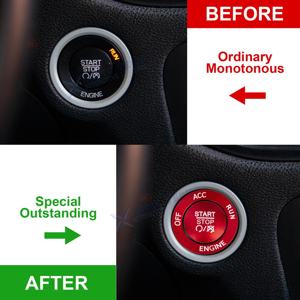 Red Engine Push Start Button & Surrounding Ring Fit Dodge Charger Challenger 10+