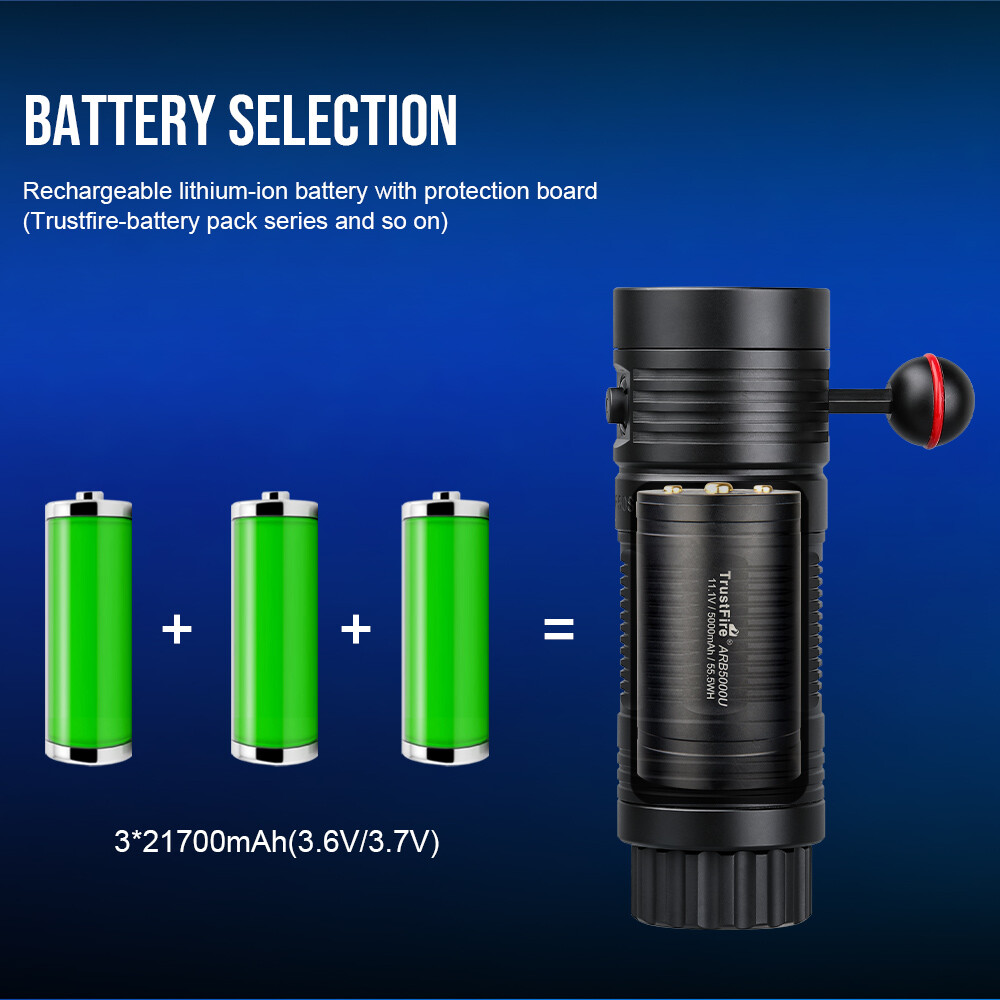 Trustfire DF50S 6500LM TypeC Charging Diving Light Scuba Flashlight 3 Modes R