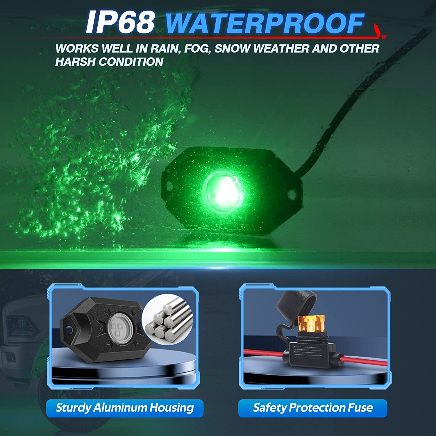 MICTUNING 2nd-Gen RGB LED Rock Lights Bluetooth 8 Pods Underbody Neon Lights Kit