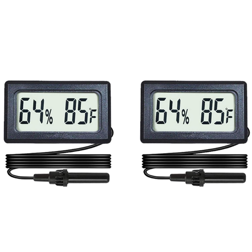 2-Pack Mini Digital Hygrometer Thermometer Gauge with Probe LCD Display Black