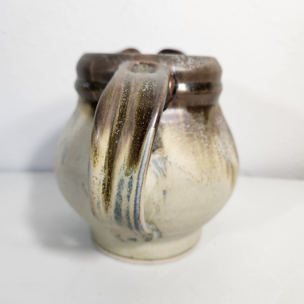 Artisan Studio Handmade Stoneware Pottery Brutalist Signed Pitcher