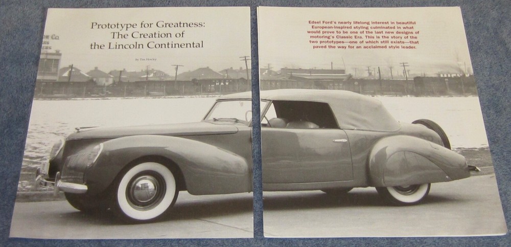 1939 Lincoln Continental History Info Article "Prototype for Greatness"