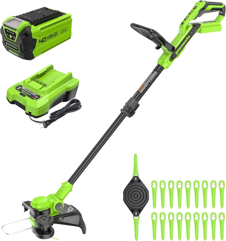 40V 13" Cordless String Trimmer/Weed Wacker + Edger Includes 20 Blades, 2.0Ah...