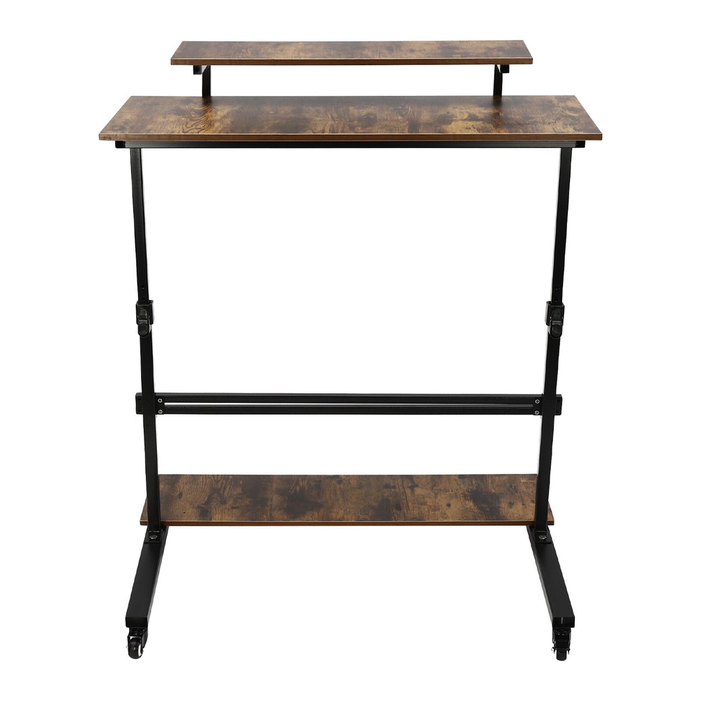 Rolling Laptop Desk Adjustable Height Computer Table Stand up Office Workstation