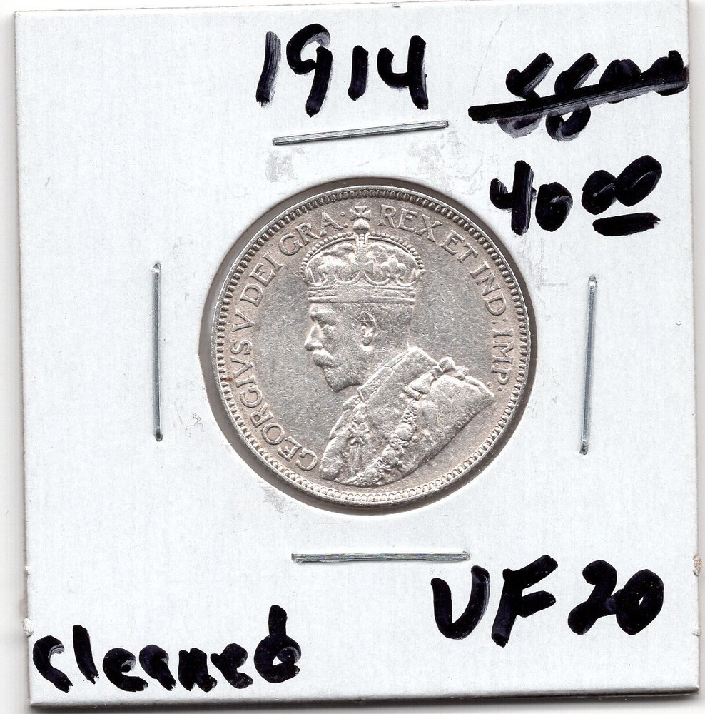 1914 Canada 25 cent coin -VF