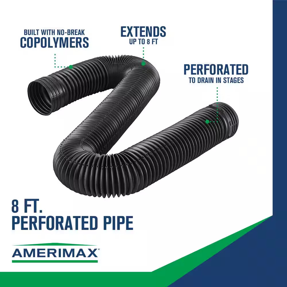 FLEX Drain 4 In. X 8 Ft. Black Copolymer Perforated Drain Pipe