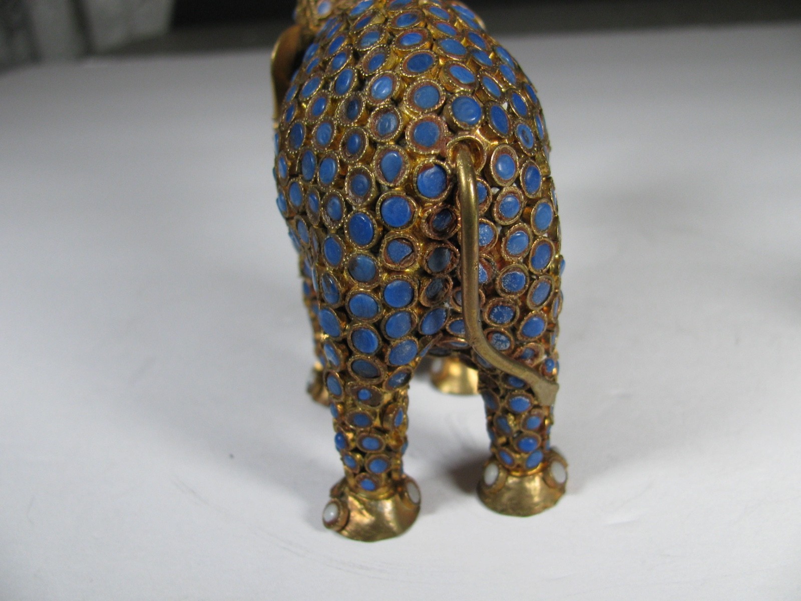 Lot 2 Vintag Tibet or Nepal Elephant Brass Lapis Coral Inlaid Filigree Figurine