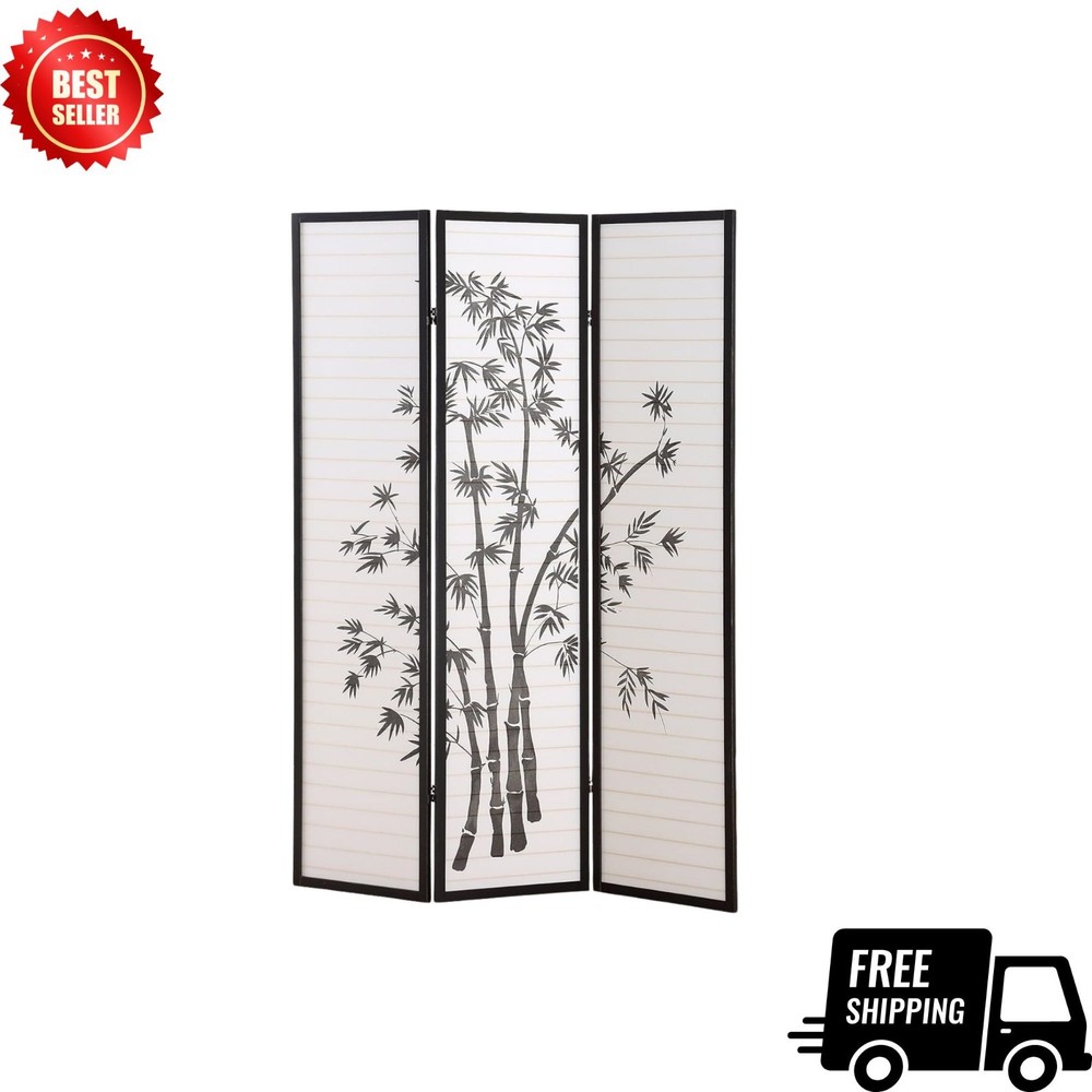3-Panel Oriental Room Divider Screen, Black