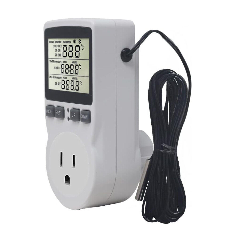 Digital Thermostat Heating Cooling Temperature Controller Outlet Plug w/ Probe