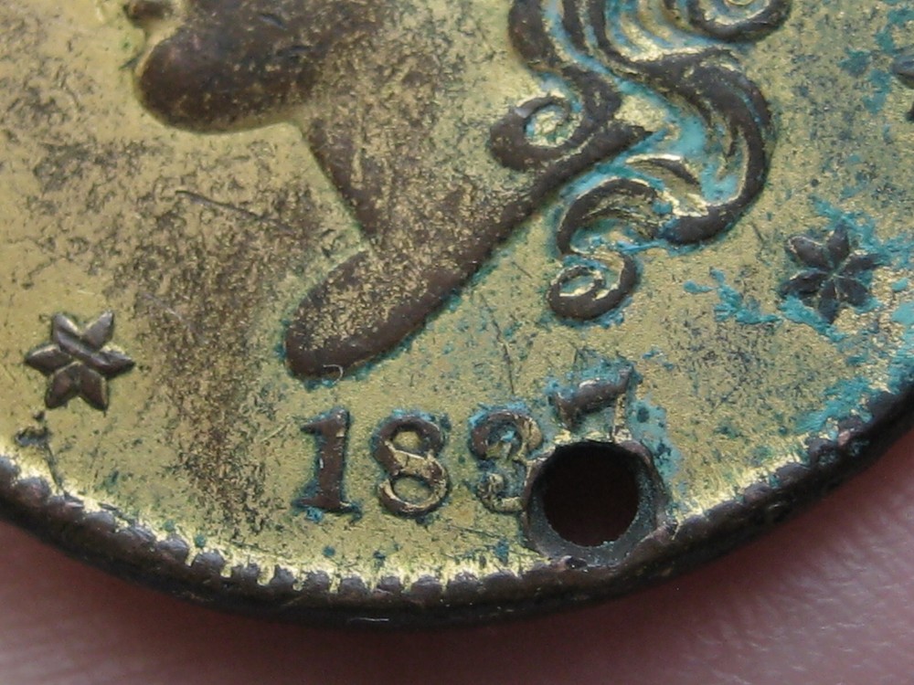 1837 Matron Head Modified Large Cent- Plain Cord, Medium Letters, XF Detail
