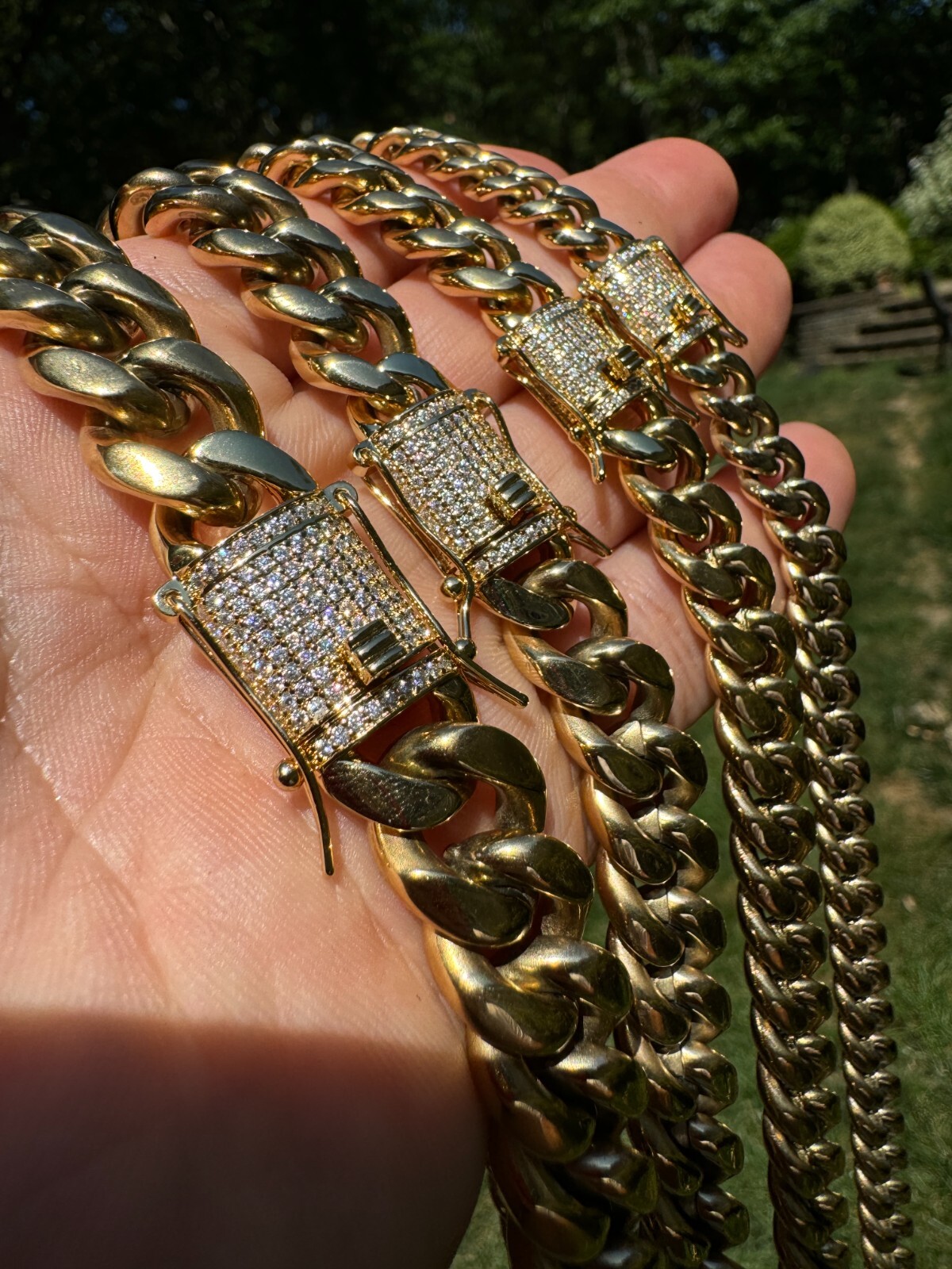 Real Miami Cuban Link Bracelet 1ct CZ Iced Clasp 14k Gold Plated Stainless Steel