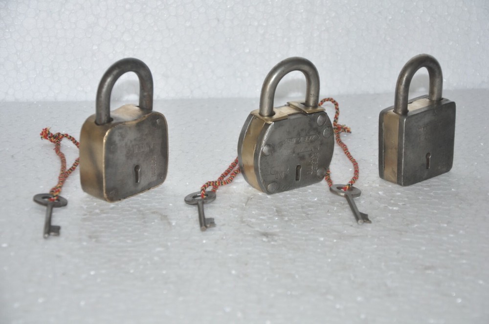 3 Pc Vintage Iron Handcrafted Solid Bag Shape Padlocks