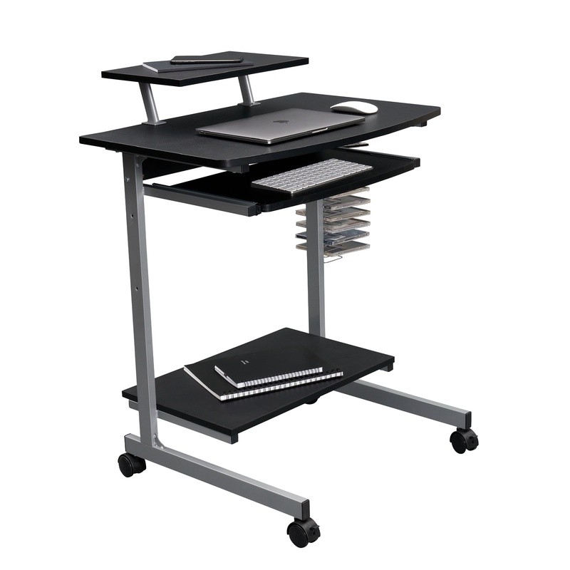 Compact Computer Cart Rolling Workstation Adjustable Shelf Keyboard Tray Storage